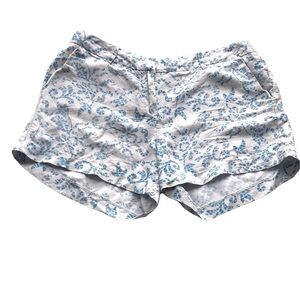 SANDRO linen blend high waist blue floral mosaic print shorts 10